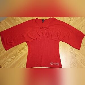 House of Dereon Women's Red Tie Front Knit Top 2X